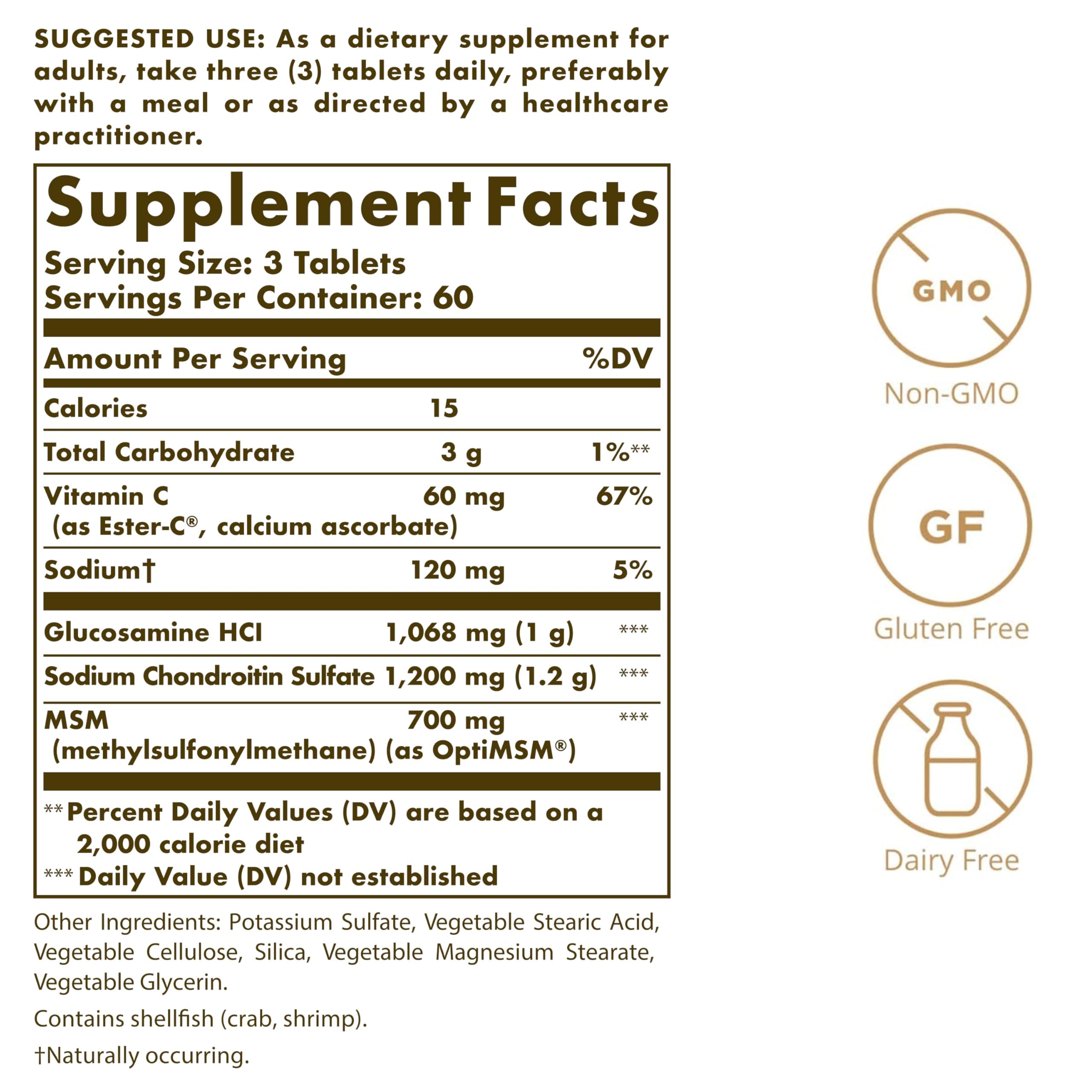 Solgar Glucosamine Chondroitin MSM Ester-C – 180 Tablets | Joint Support