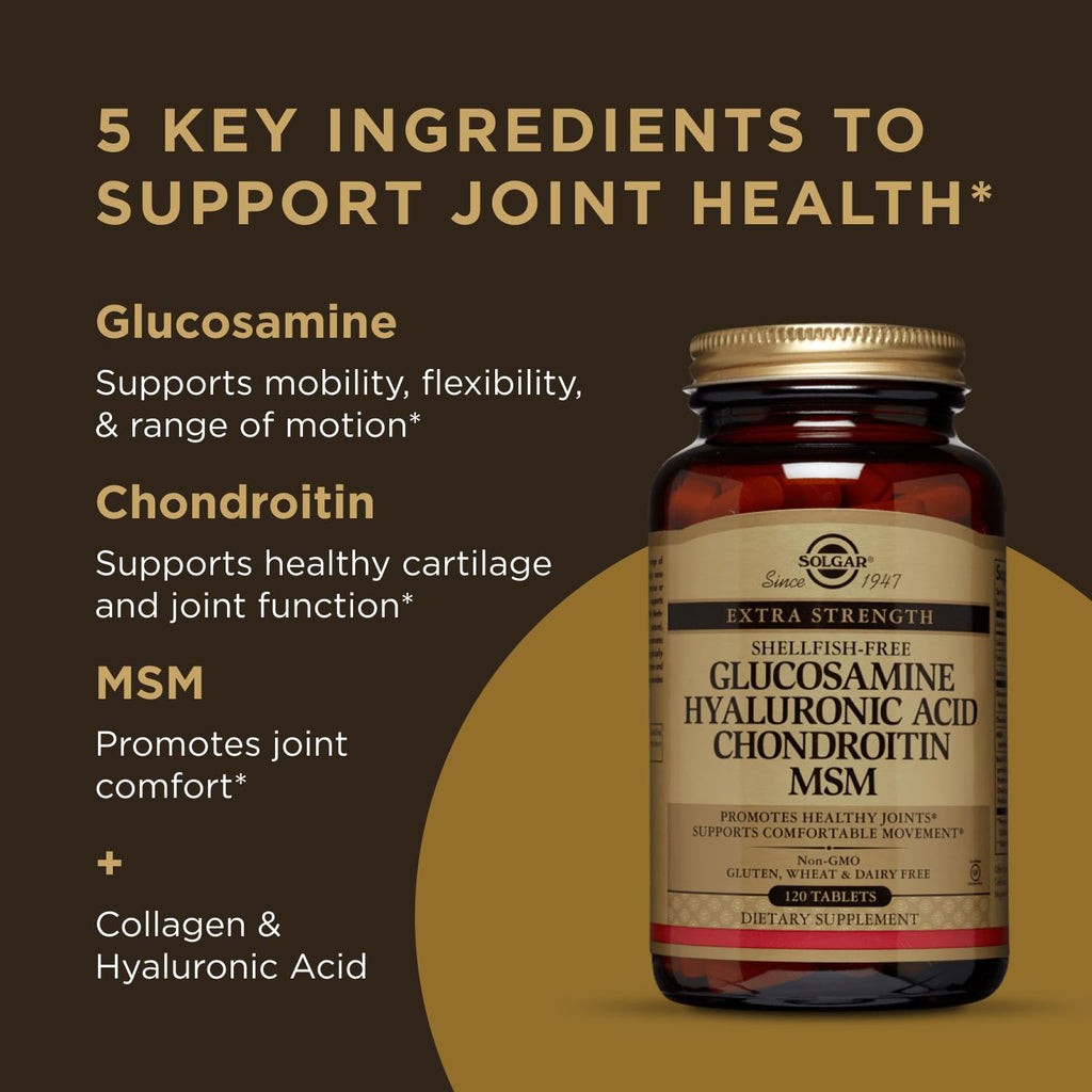 Solgar Glucosamine Hyaluronic Acid Chondroitin MSM 120 Tablets – Joint Support, Mobility & Flexibility | Extra Strength, Shellfish Free, Non-GMO, Gluten Free