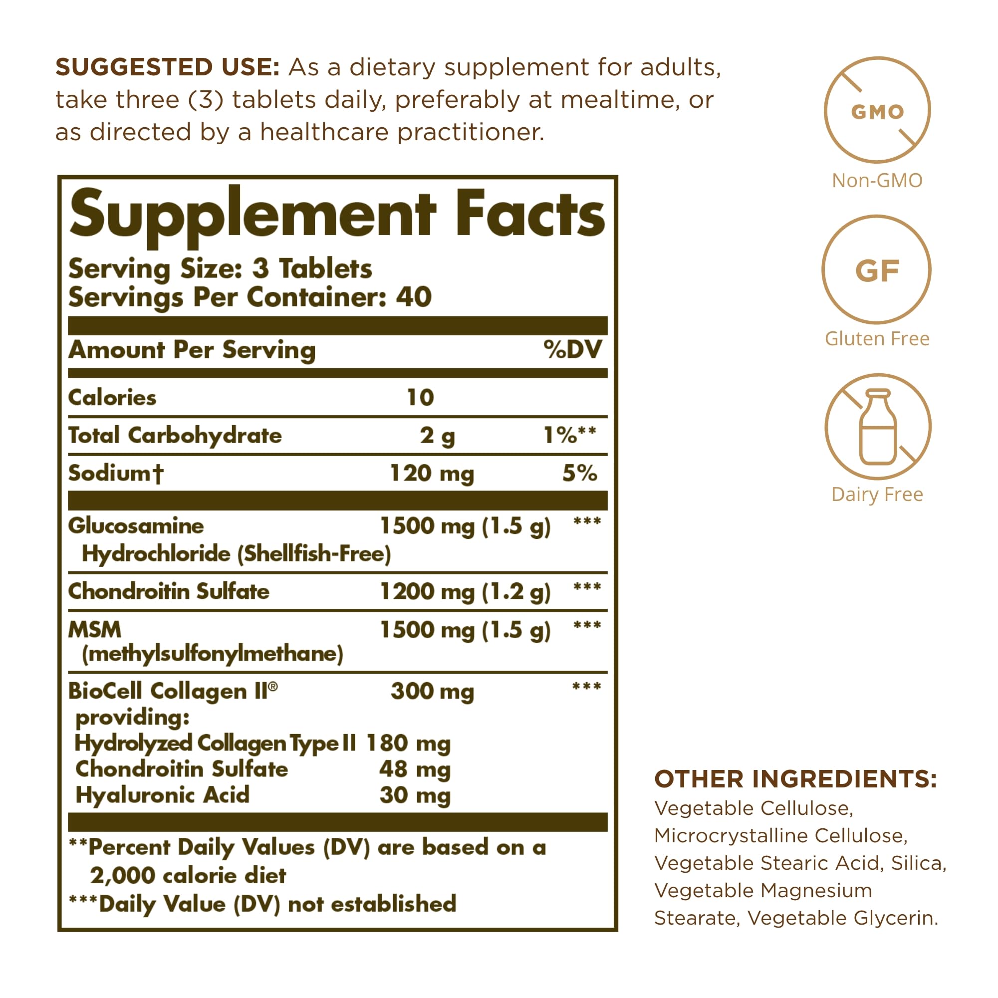 Solgar Glucosamine + Hyaluronic Acid + Chondroitin + MSM – Joint Support (120 Tablets x 2) | Non-GMO, Gluten Free