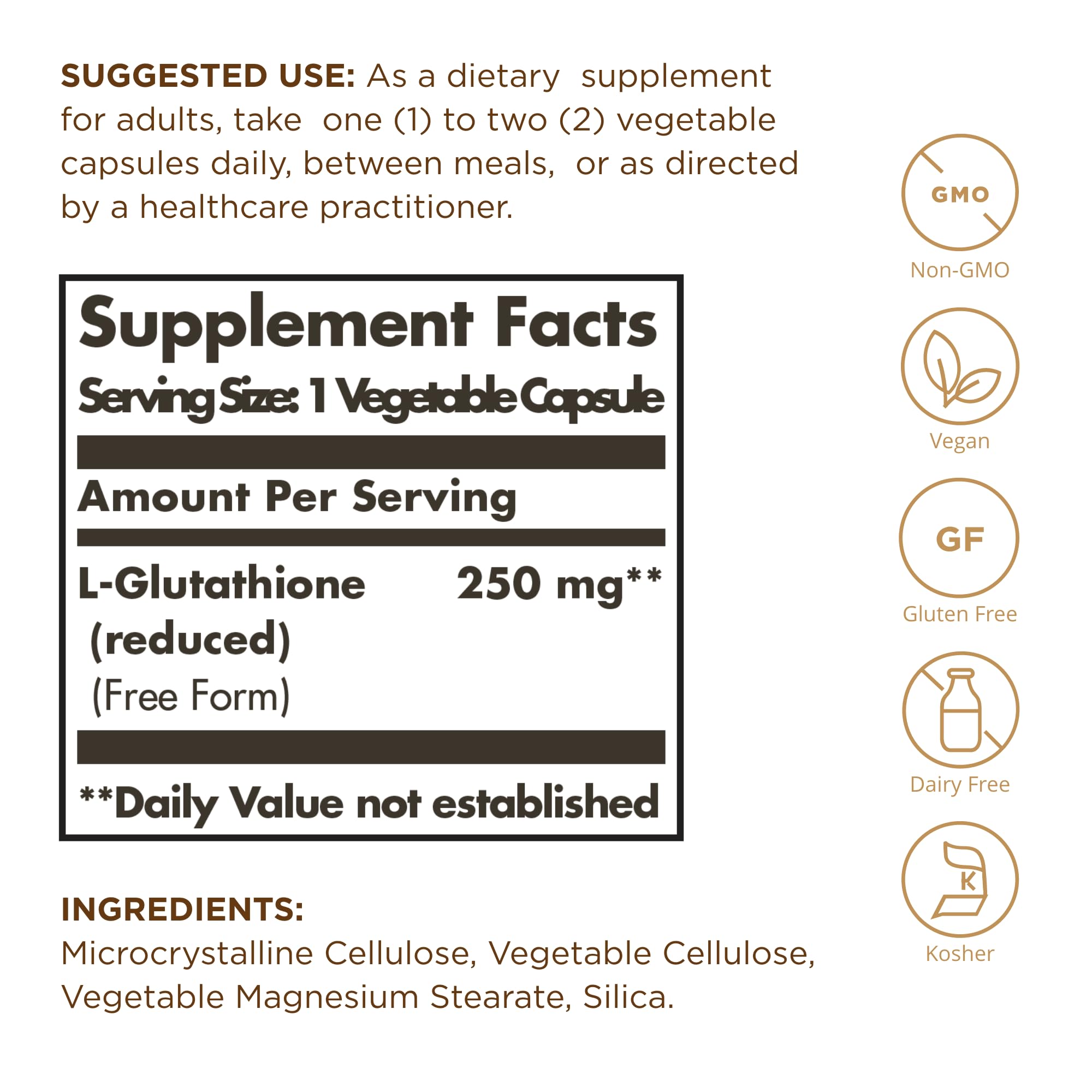 Solgar Reduced L-Glutathione 250 mg | 30 Veg Capsules - Non-GMO, Vegan, Gluten Free