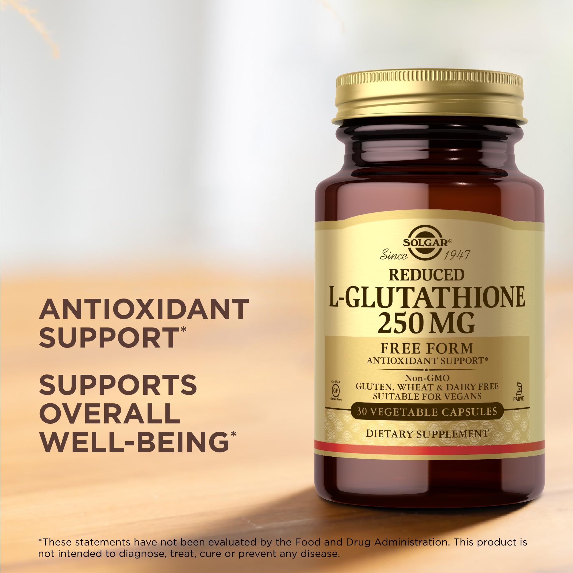 Solgar Reduced L-Glutathione 250 mg | 30 Veg Capsules - Non-GMO, Vegan, Gluten Free