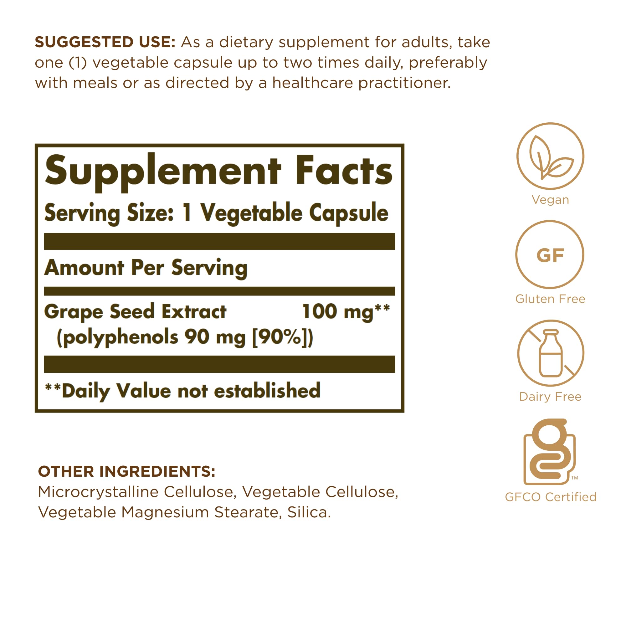 Solgar Grape Seed Extract 100 mg | 60 Veg Capsules | Vegan, Gluten & Dairy Free