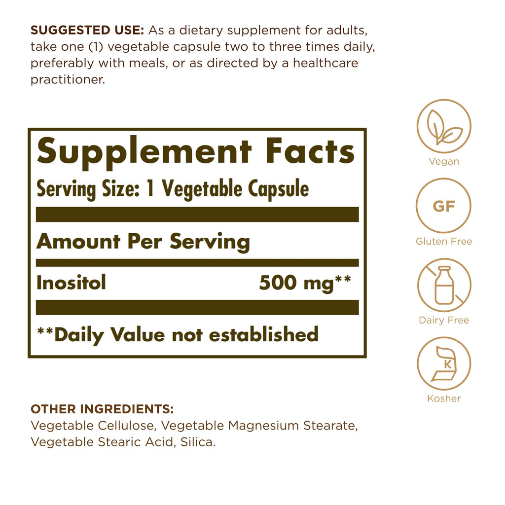 Solgar Inositol 500 mg – 100 Veg Capsules | Supports Cellular Function & Brain Health | Vegan, Gluten Free, Dairy Free, Kosher