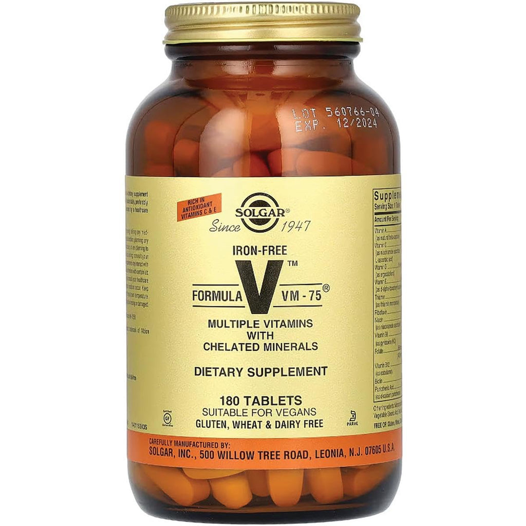 Solgar Iron-Free VM-75 Multivitamin with Chelated Minerals – 180 Tablets | Vegan, Gluten & Dairy Free