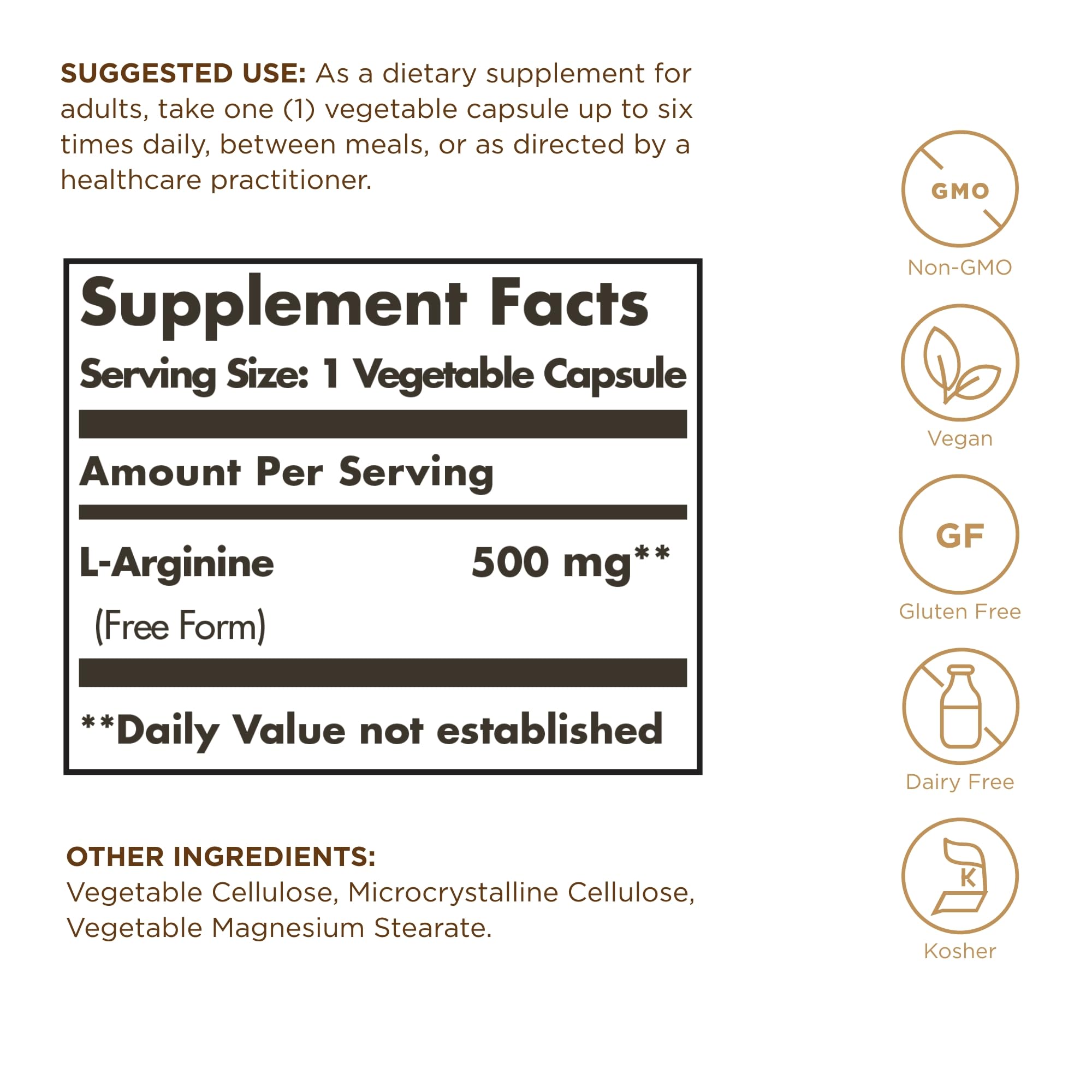 Solgar L-Arginine 500 mg – 250 Veg Capsules | Nitric Oxide Support