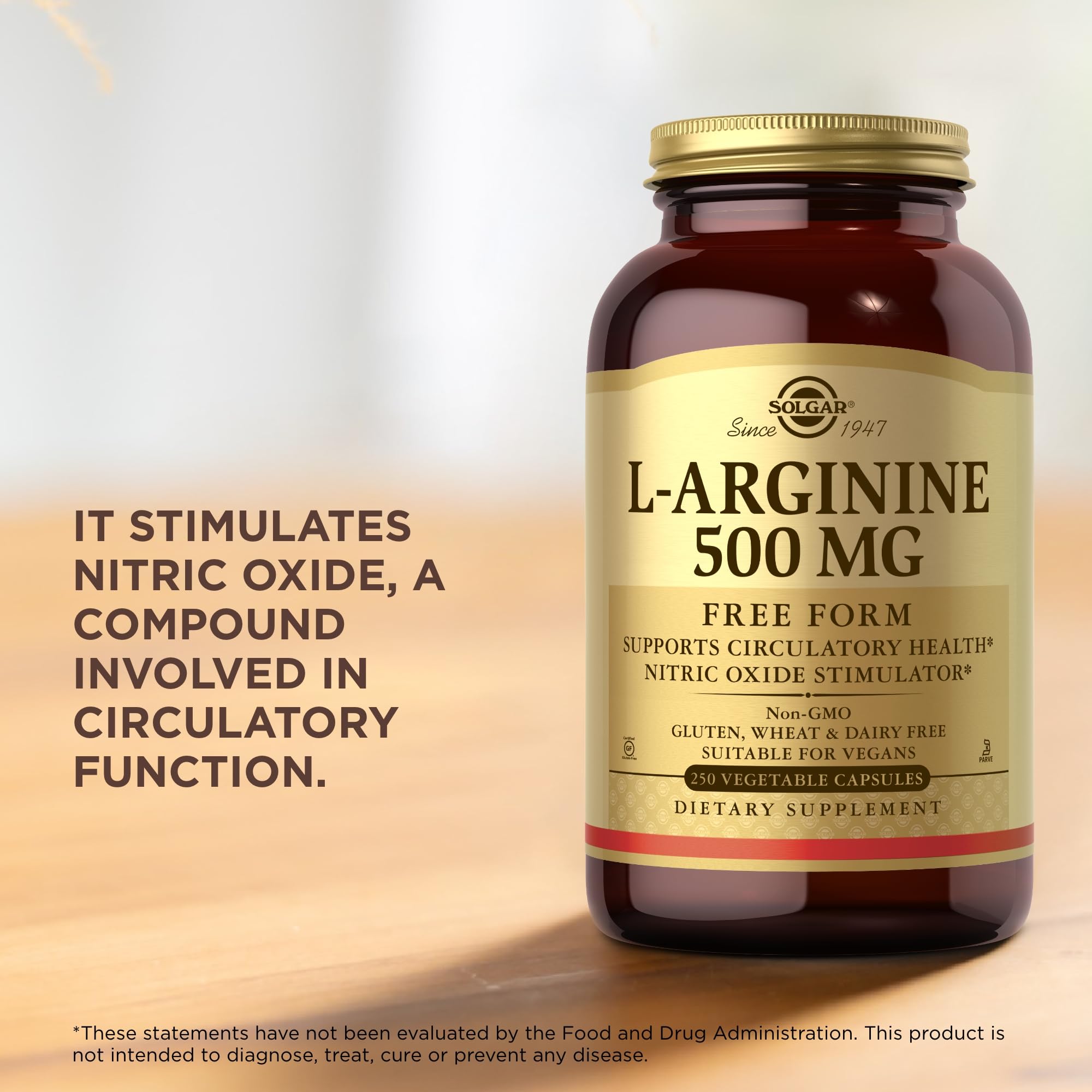 Solgar L-Arginine 500 mg – 250 Veg Capsules | Nitric Oxide Support