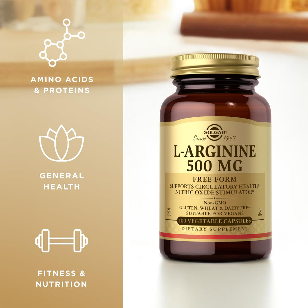 Solgar L-Arginine 500 mg - 100 Veg Capsules Pack of 2 | Nitric Oxide Stimulator, Non-GMO, Vegan, Gluten Free