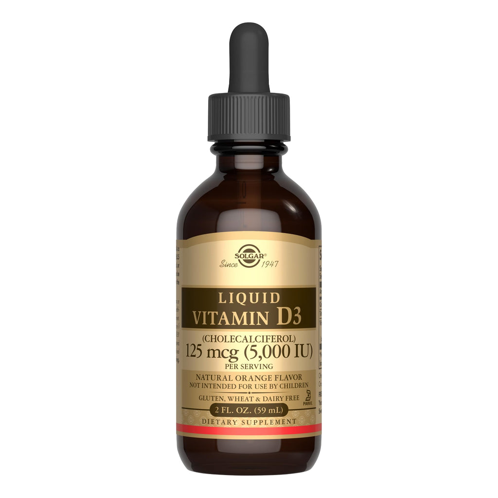 Solgar Liquid Vitamin D3 125 mcg (5,000 IU) - 2 fl oz - Delicious, Natural Orange Flavor - Helps Maintain Healthy Bones & Teeth - Immune System Support - Gluten Free, Dairy Free, Kosher - 59 Servings