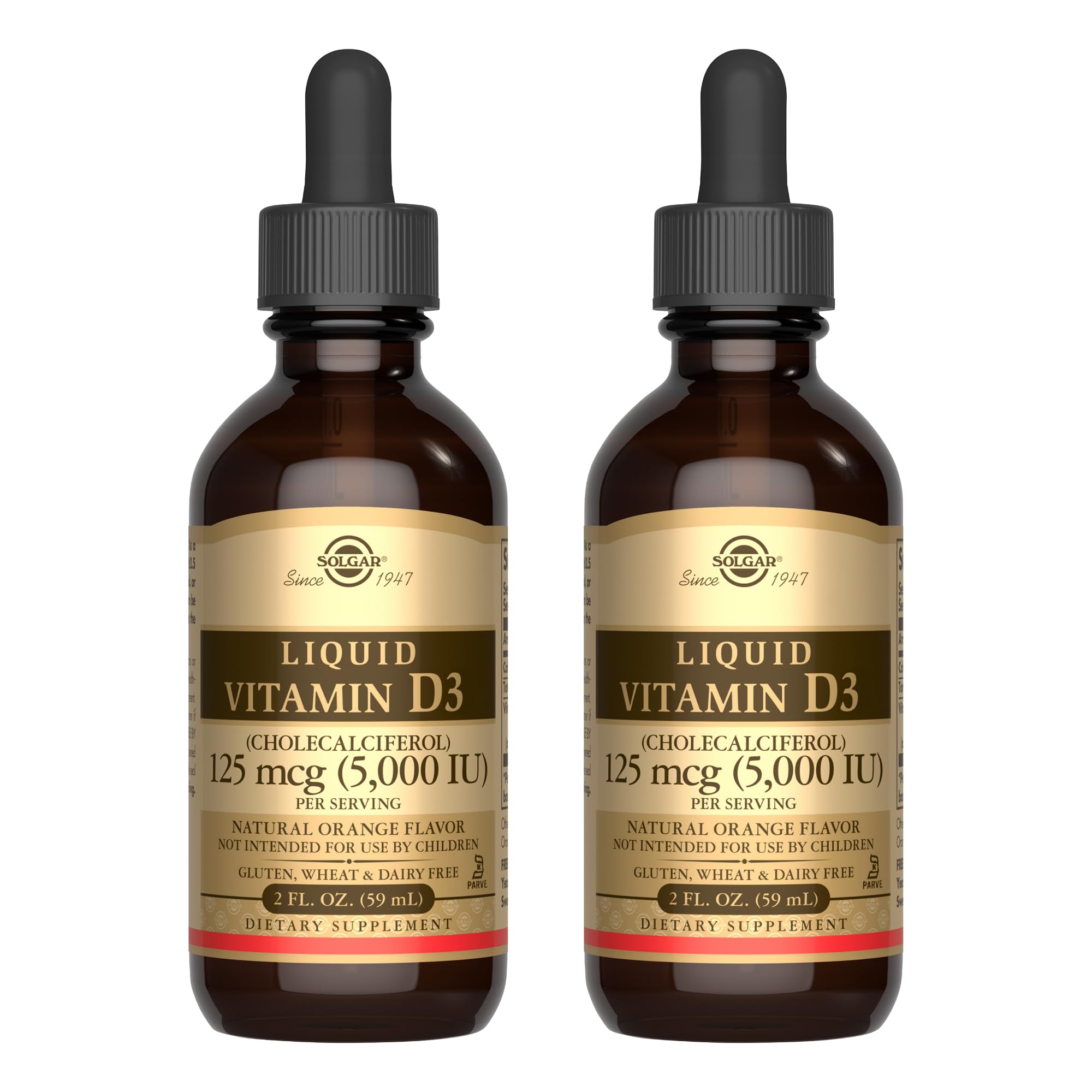 Solgar Liquid Vitamin D3 125 mcg (5000 IU) Orange Flavor – 2 oz Pack of 2