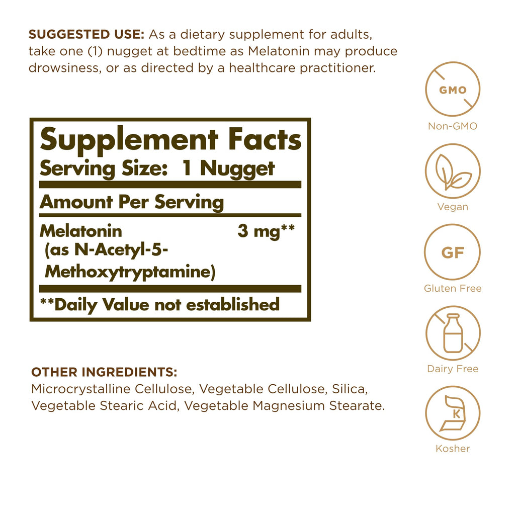 Solgar Melatonin 3 mg - 120 Nuggets | Sleep Support, Vegan & Non-GMO