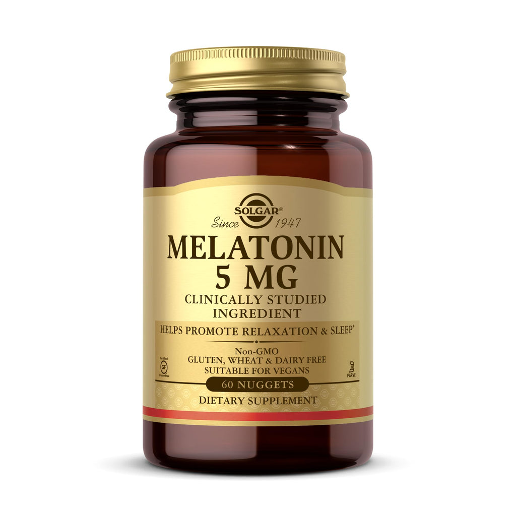 Solgar Melatonin 5 mg - 60 Nuggets | Relaxation & Rest | Vegan, Gluten Free, Kosher