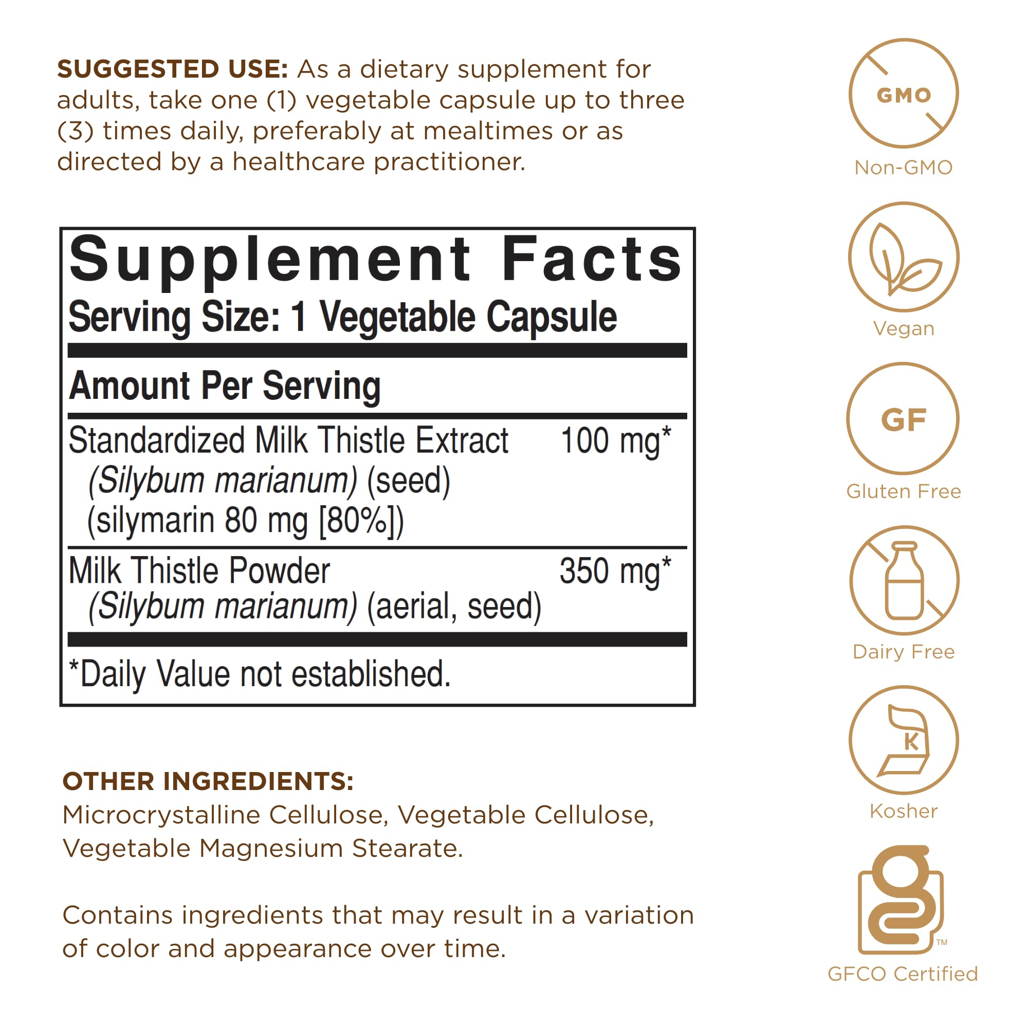 Solgar Milk Thistle - 250 Vegetable Capsules - Full Potency (FP) - Non-GMO, Vegan, Gluten Free, Dairy Free, Kosher - 250 Servings