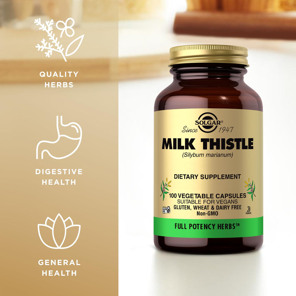 Solgar Milk Thistle - 100 Vegetable Capsules (Full Potency FP) - Non-GMO, Vegan, Gluten Free, Dairy Free, Kosher - 100 Servings