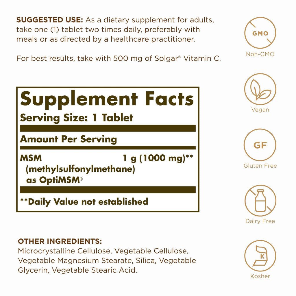 Solgar MSM 1000 mg – 240 Servings (2 x 120 Tablets) – Joint Support, Vegan, Non-GMO