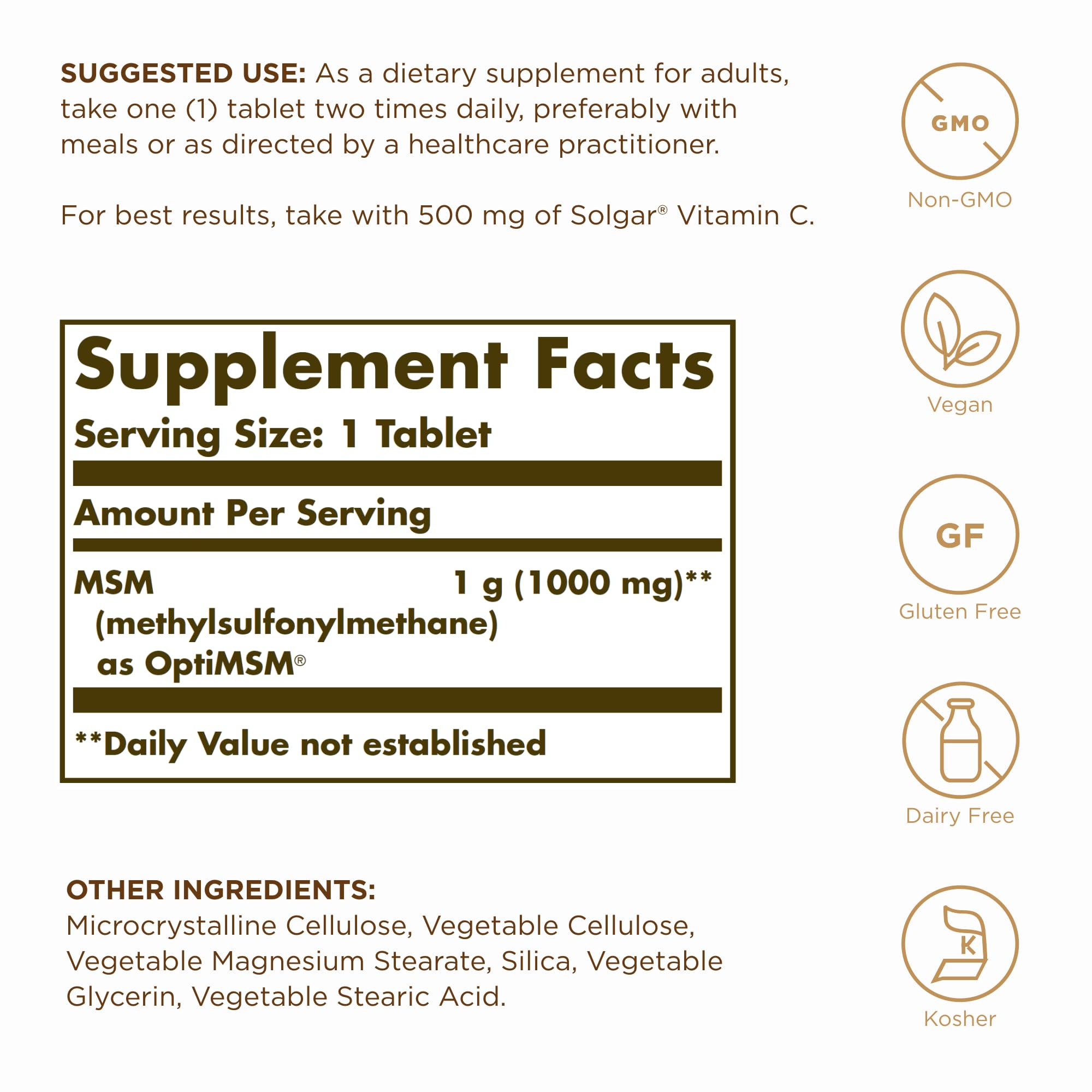 Solgar MSM 1000 mg – 240 Servings (2 x 120 Tablets) – Joint Support, Vegan, Non-GMO