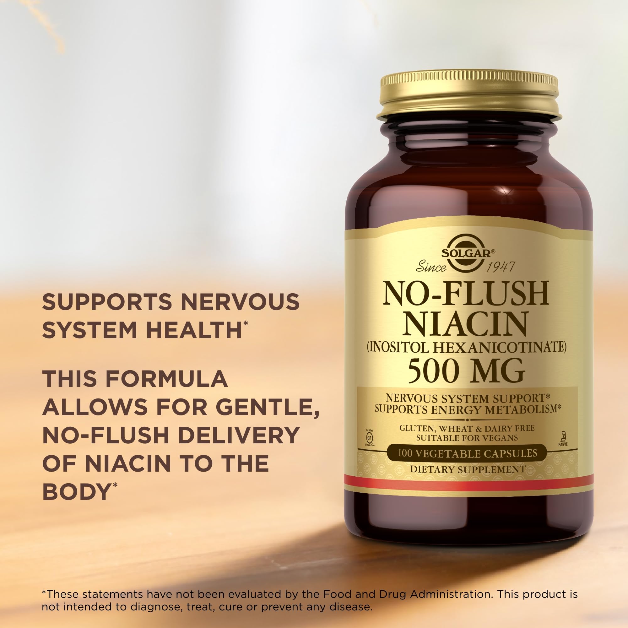 Solgar No-Flush Niacin 500 mg - 100 Veg Capsules | Energy Metabolism
