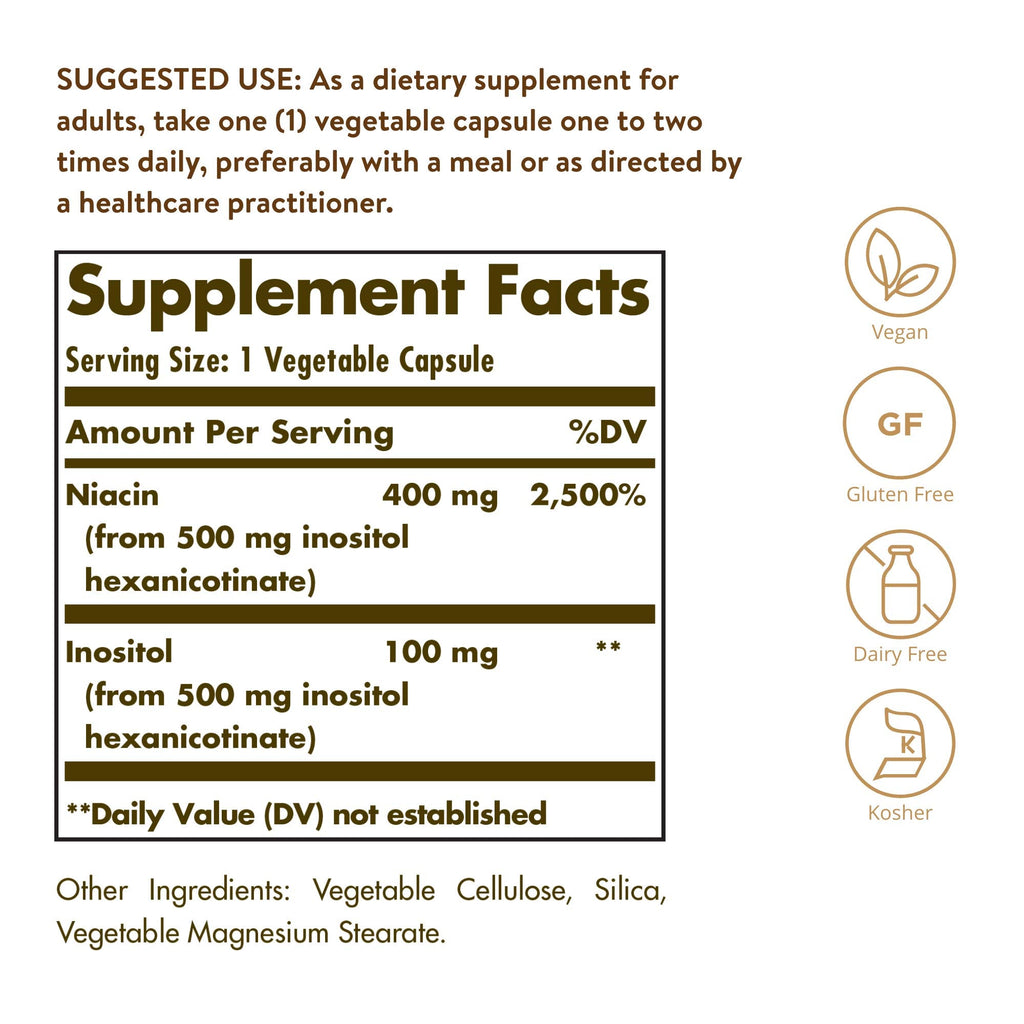 Solgar No-Flush Niacin 500 mg – 250 Veg Caps | Energy Metabolism