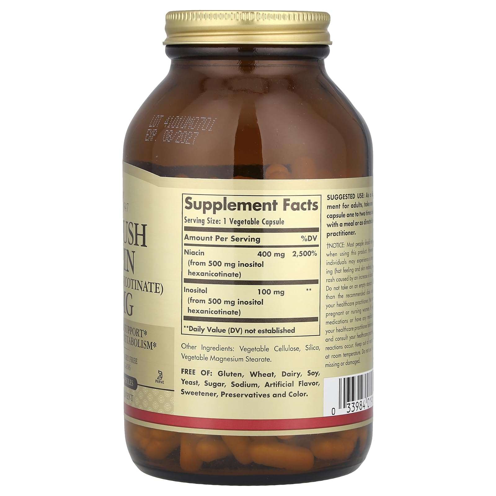 Solgar No-Flush Niacin 500 mg – 250 Veg Caps | Energy Metabolism