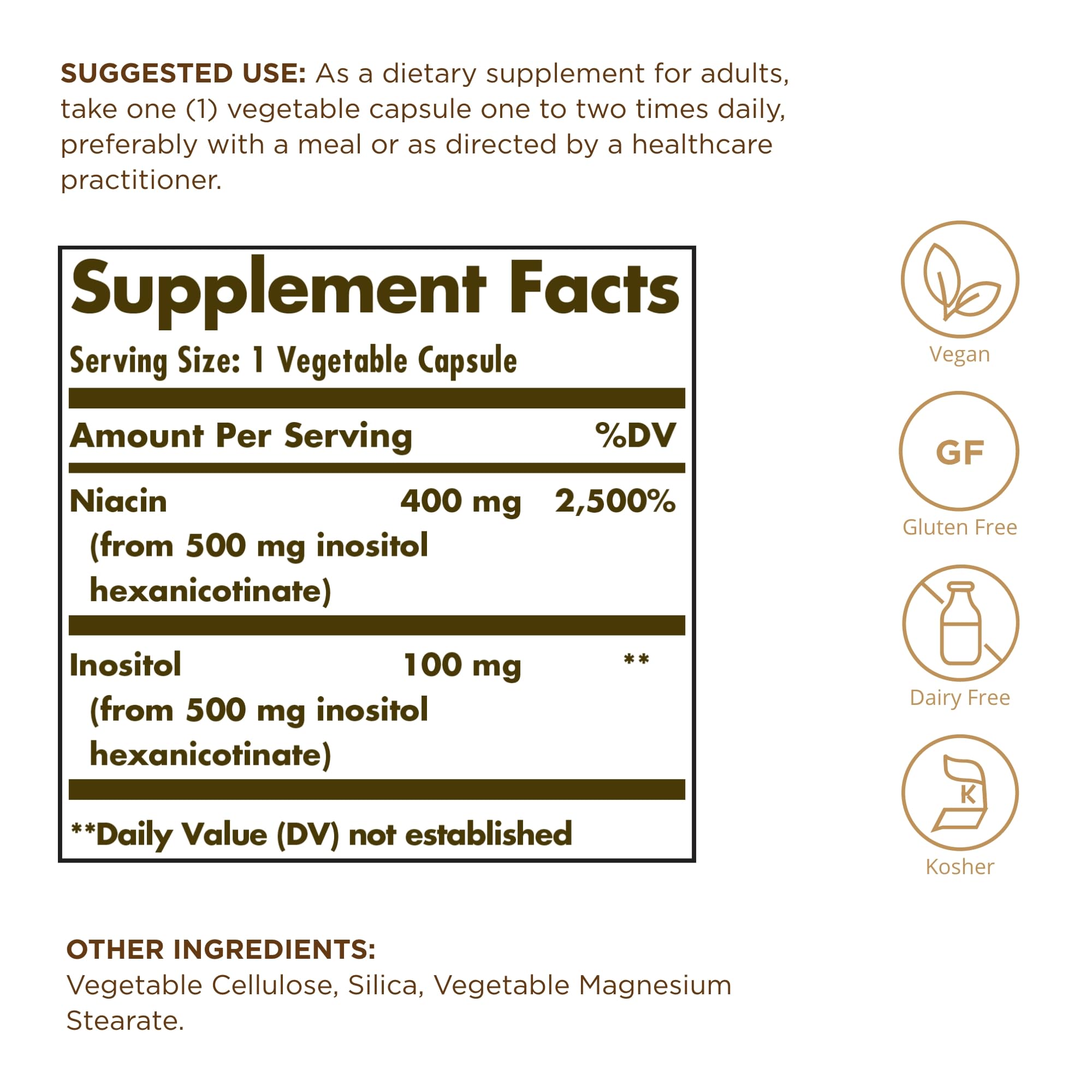 Solgar No-Flush Niacin 500 mg - 100 Veg Capsules | Energy Metabolism