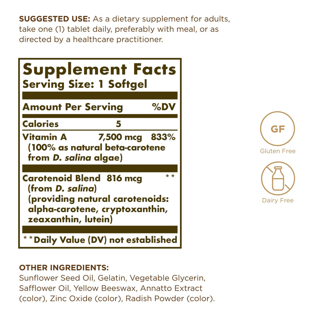 Solgar Oceanic Beta-Carotene 25,000 IU - 90 Softgels | 100% Natural Pro-Vitamin A, Gluten Free & Dairy Free