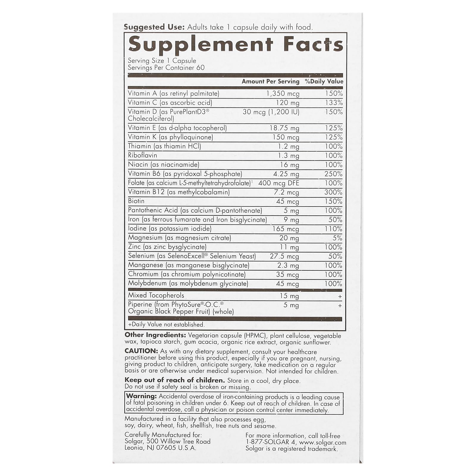Solgar One Daily Women's Multi – Highly Absorbable Delayed-Release Multivitamin (60 Servings)