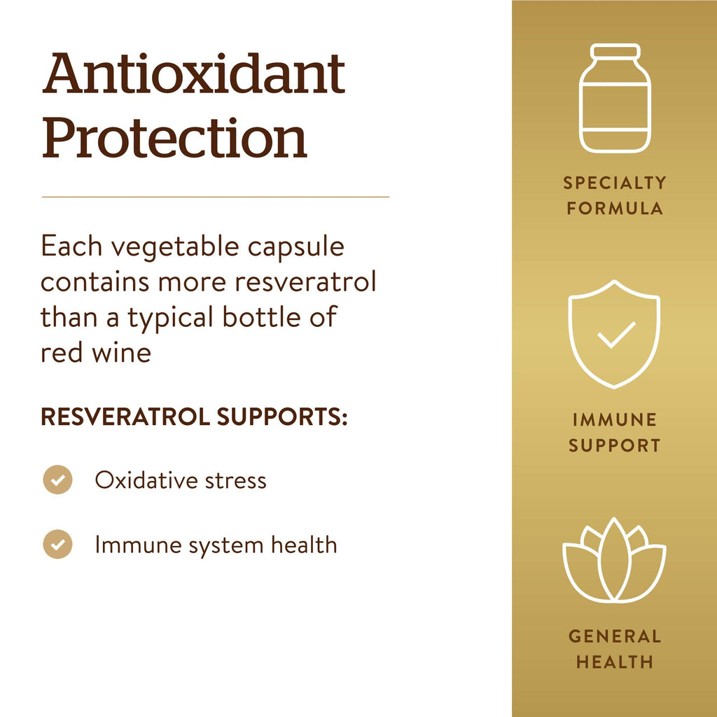 Solgar Resveratrol 500 mg – 30 Vegetable Capsules | Antioxidant Protection, Gluten Free