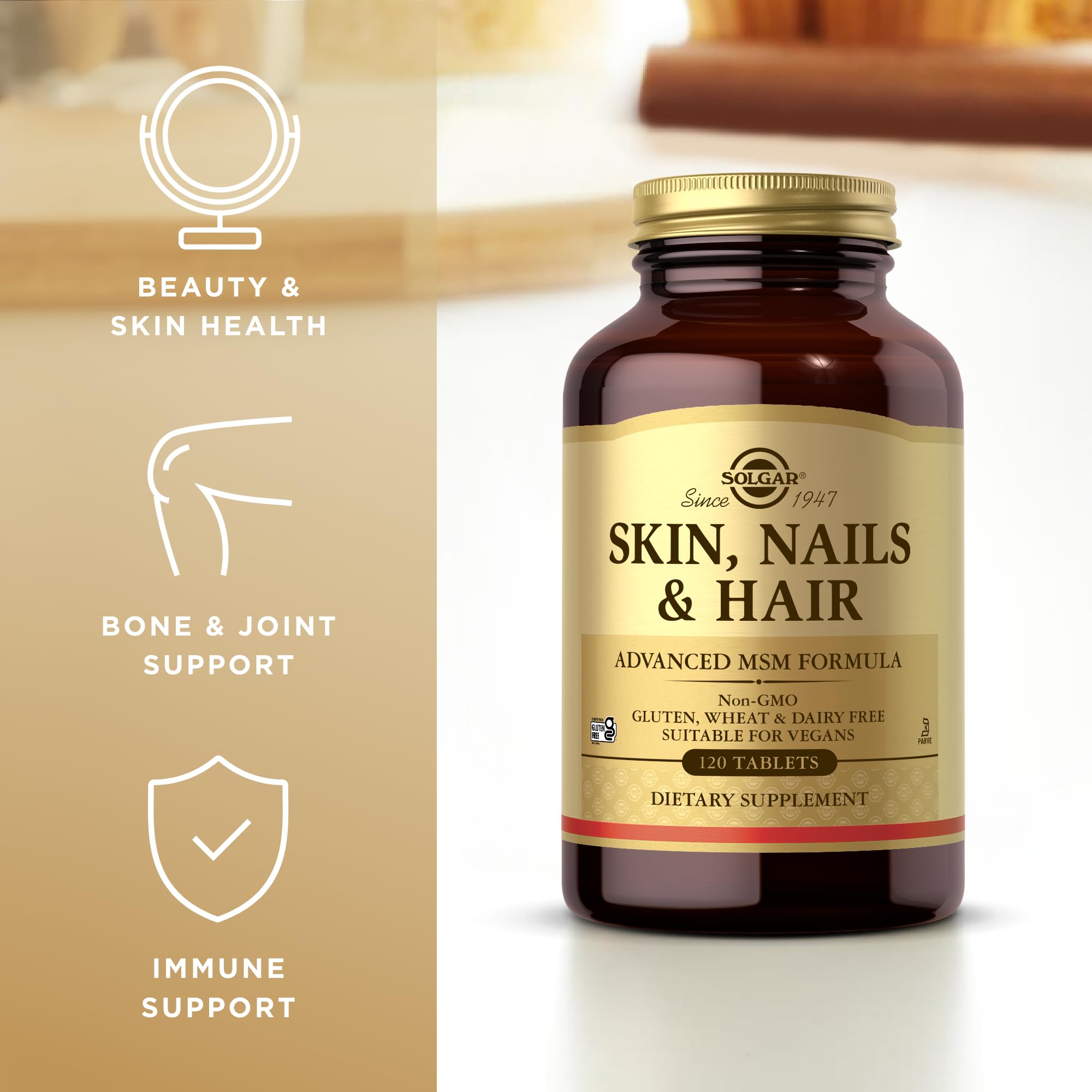 Solgar Skin, Nails & Hair - 120 Tablets Pack of 2 | Advanced MSM Formula | Non-GMO, Vegan, Gluten & Dairy Free | 120 Servings