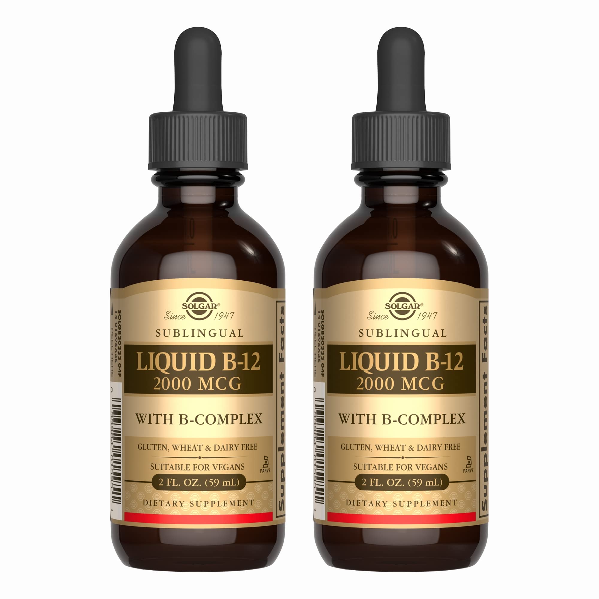 Solgar Sublingual B-12 with B-Complex – 2 fl oz (Pack of 2) | Vegan, Kosher, Gluten Free