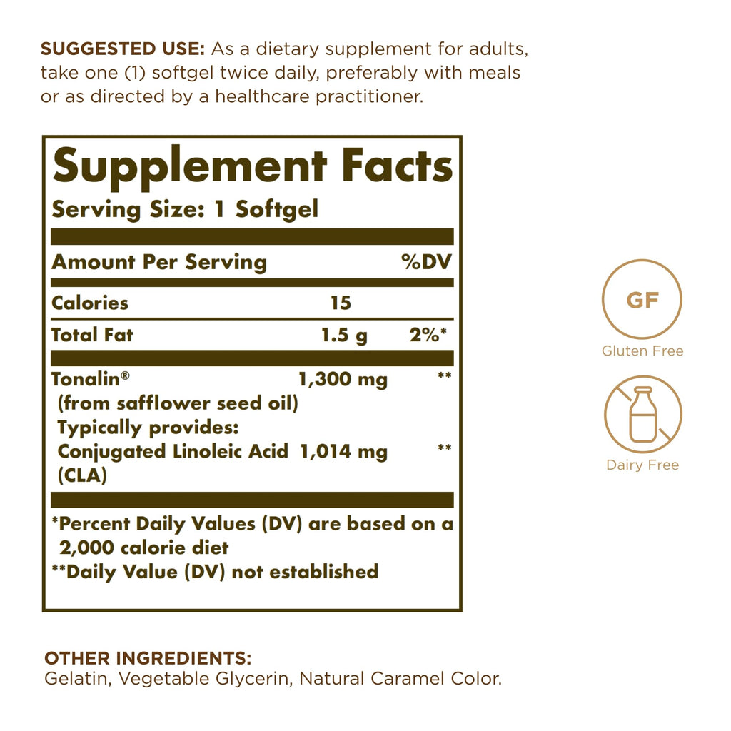Solgar Tonalin CLA 1300 mg | 60 Softgels | Non-GMO, Gluten & Dairy Free | 60 Servings