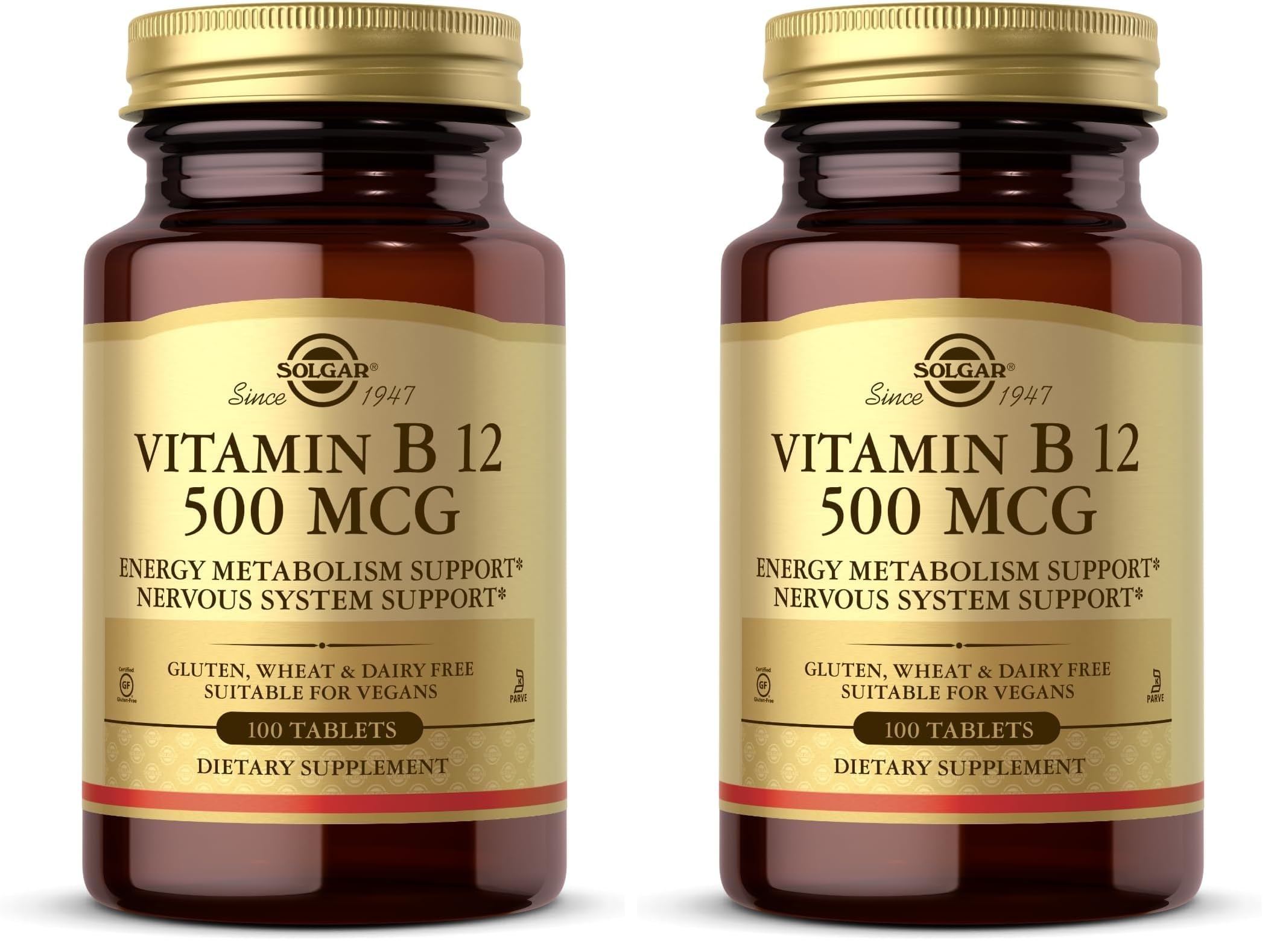 Solgar Vitamin B12 500 mcg – 100 Tablets (Pack of 2) – Vegan, Gluten Free, Dairy Free, Kosher