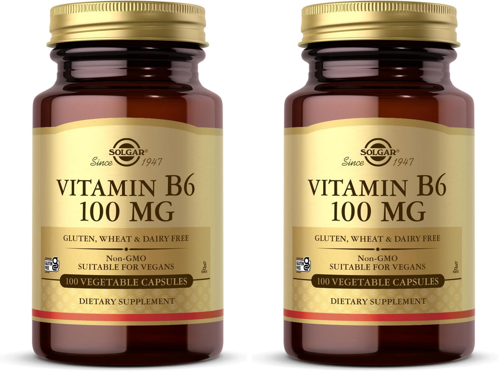Solgar Vitamin B6 100 mg - 100 Vegetable Capsules - Non-GMO, Vegan, Gluten Free, Dairy Free, Kosher, Halal - 100 Servings (Pack of 2)