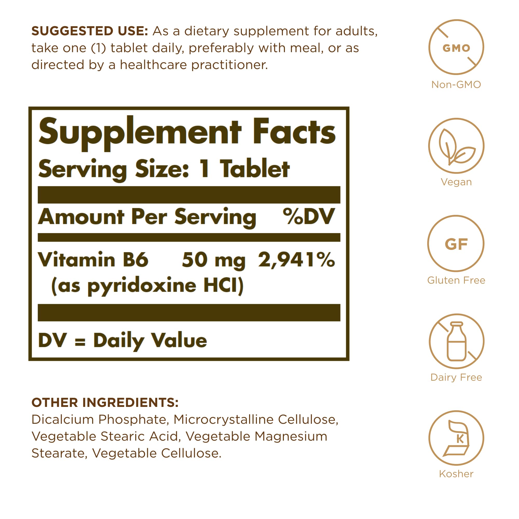 Solgar Vitamin B6 50 mg – 100 Tablets | Non-GMO, Vegan, Gluten Free