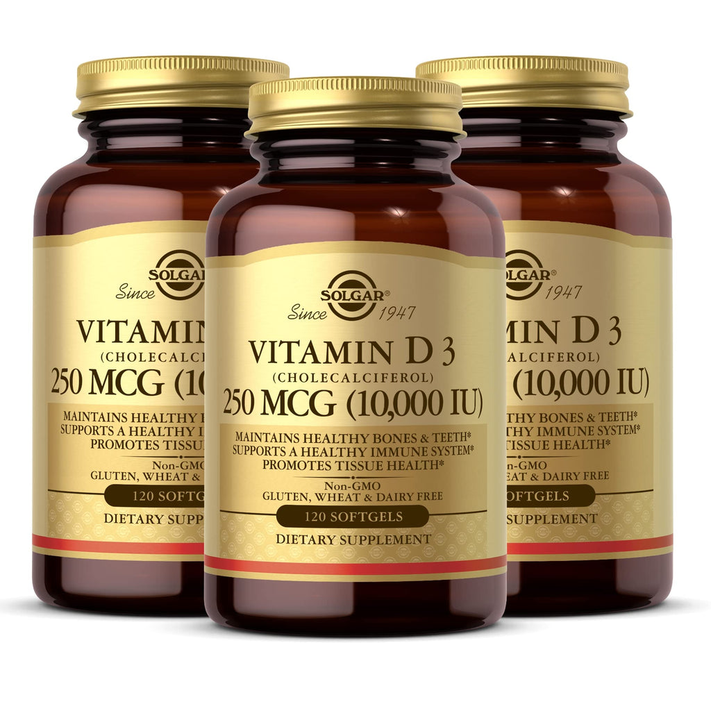 Solgar Vitamin D3 10,000 IU Softgels – 120 Count, 3 Pack | Bone, Muscle & Immune Support