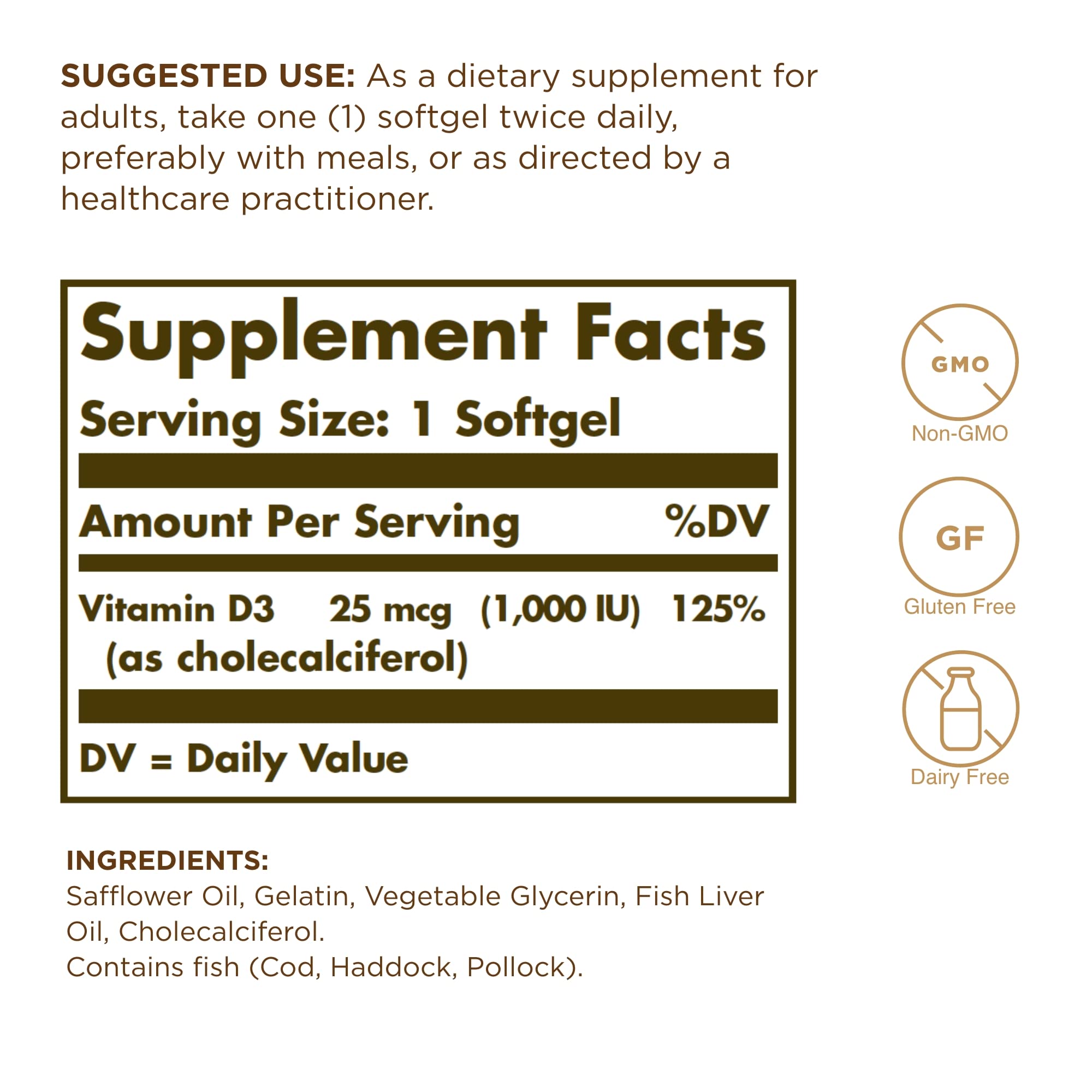 Solgar Vitamin D3 1000 IU Softgels – 250 Servings | Non-GMO, Gluten Free