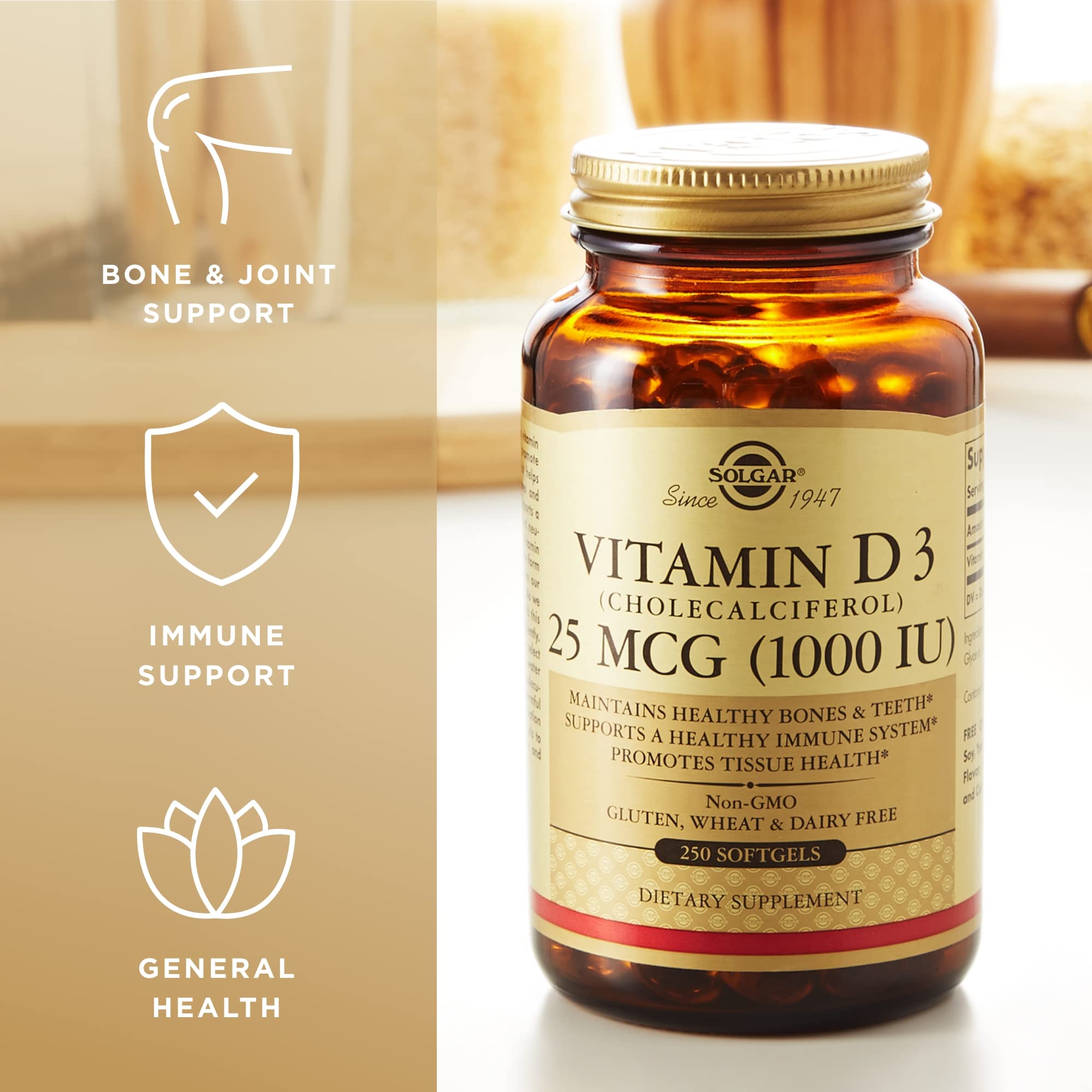 Solgar Vitamin D3 1000 IU Softgels – 250 Servings | Non-GMO, Gluten Free
