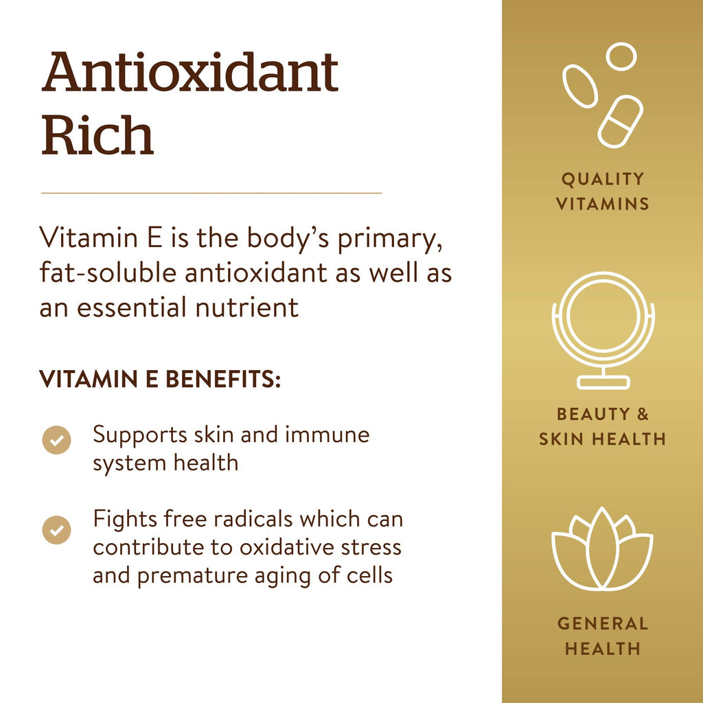 Solgar Vitamin E 670 mg (1000 IU) – 180 Softgels | Natural Antioxidant for Skin & Immune Support