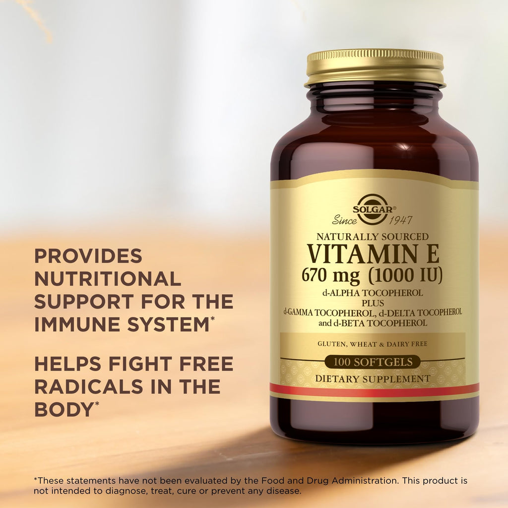 Solgar Vitamin E 670 mg (1000 IU) - 100 Softgels, Pack of 2 - Naturally Sourced - Gluten Free, Dairy Free - 200 Total Servings