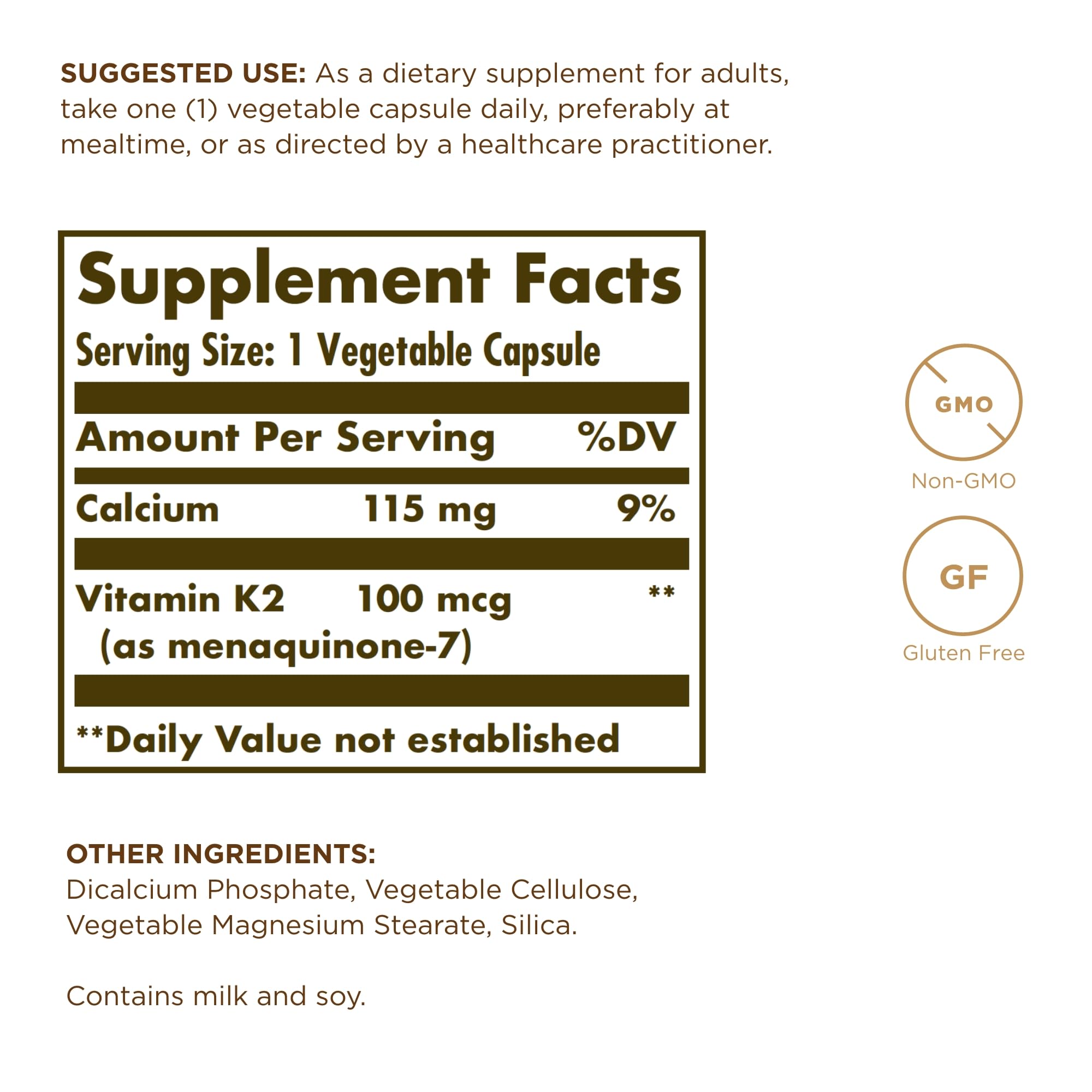 Solgar Vitamin K2 MK-7 100 mcg – Natto Whole-Food Source, 50 Vegetable Capsules x4 (200 Servings) – Non-GMO, Gluten Free