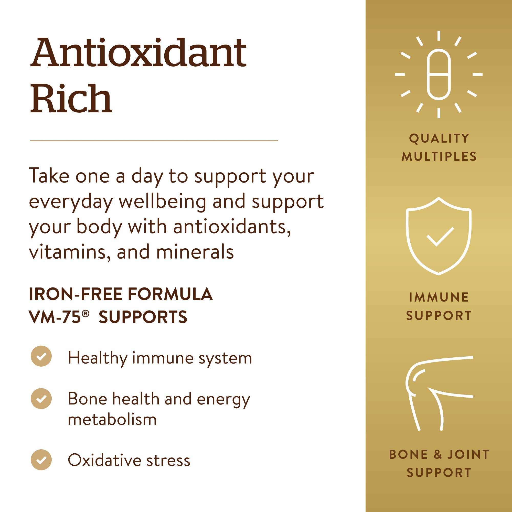 Solgar Iron-Free VM-75 Multivitamin with Chelated Minerals – 180 Tablets | Vegan, Gluten & Dairy Free