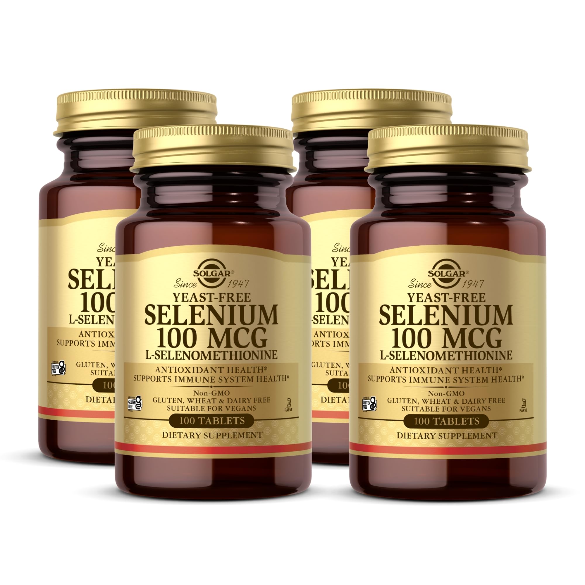 Solgar Yeast-Free Selenium 100 mcg – 4-Pack (400 Total Servings) | Gluten Free, Non-GMO, Dairy Free, Kosher