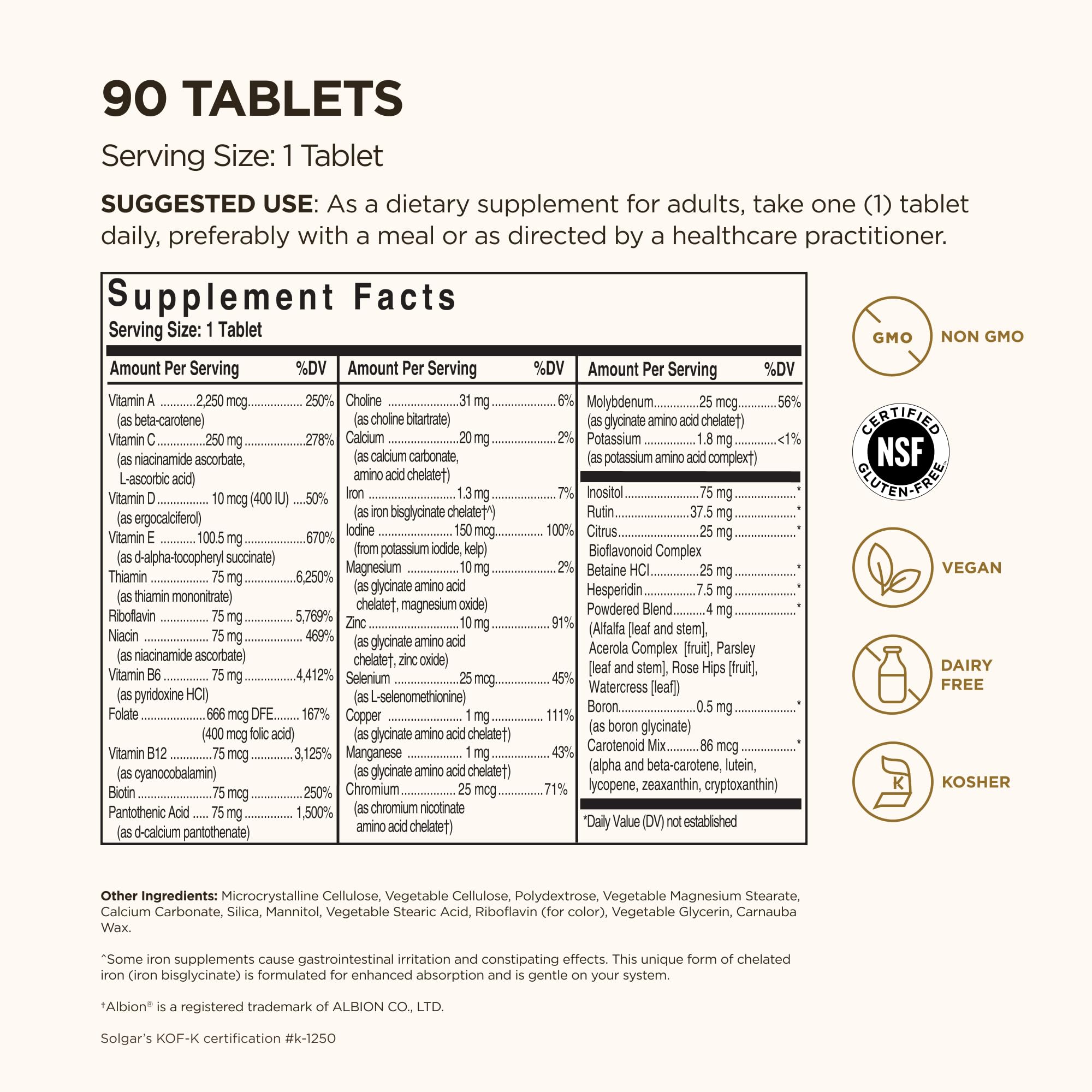 Solgar Formula VM-75, 90 Tablets – Multivitamin with Chelated Minerals | Vegan, Gluten Free, Dairy Free