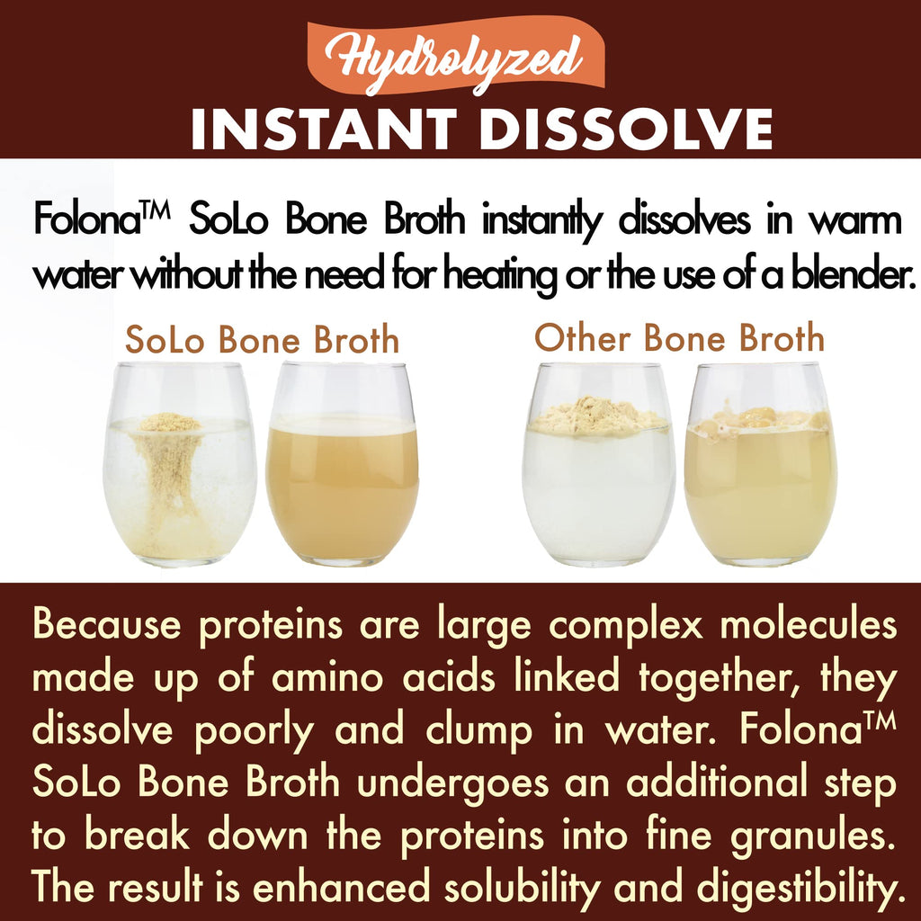 Solo Bone Broth Protein Powder – Low Sodium, Hydrolyzed Collagen I & III, Grass-Fed, 1 lb