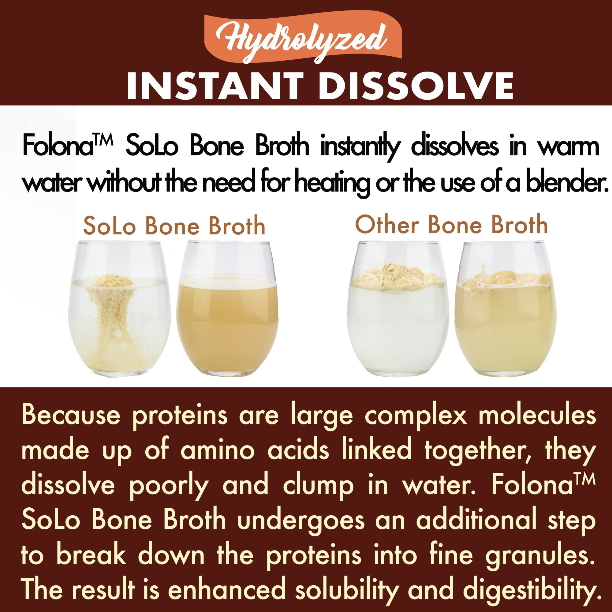 Solo Bone Broth Protein Powder – Low Sodium, Hydrolyzed Collagen I & III, Grass-Fed, 1 lb