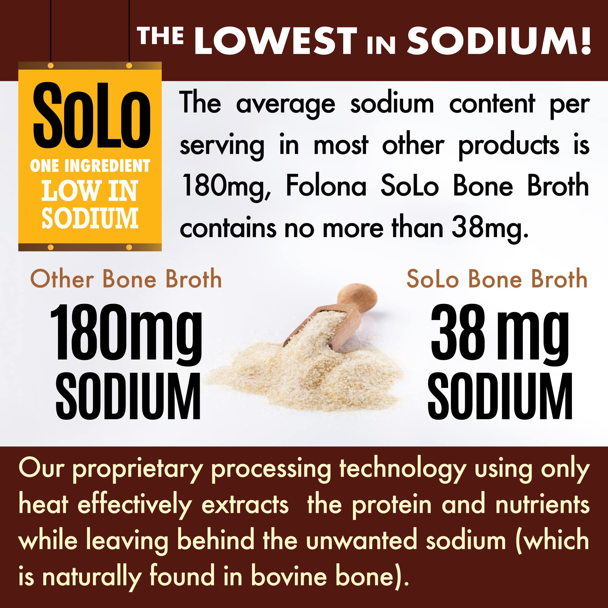 Solo Bone Broth Protein Powder – Low Sodium, Hydrolyzed Collagen I & III, Grass-Fed, 1 lb