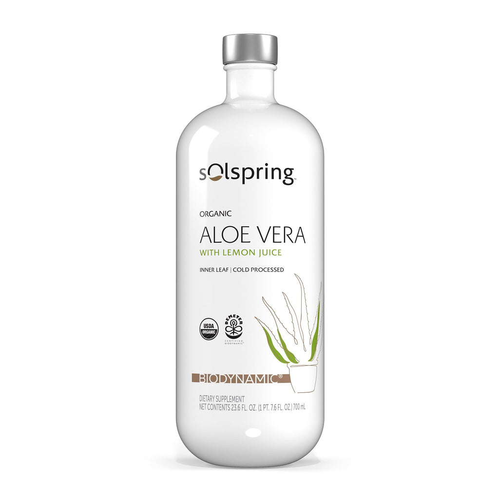Solspring Biodynamic Organic Aloe Vera Juice with Lemon – 700 mL (23.6 fl oz), USDA Organic, Unpasteurized | Dr. Mercola