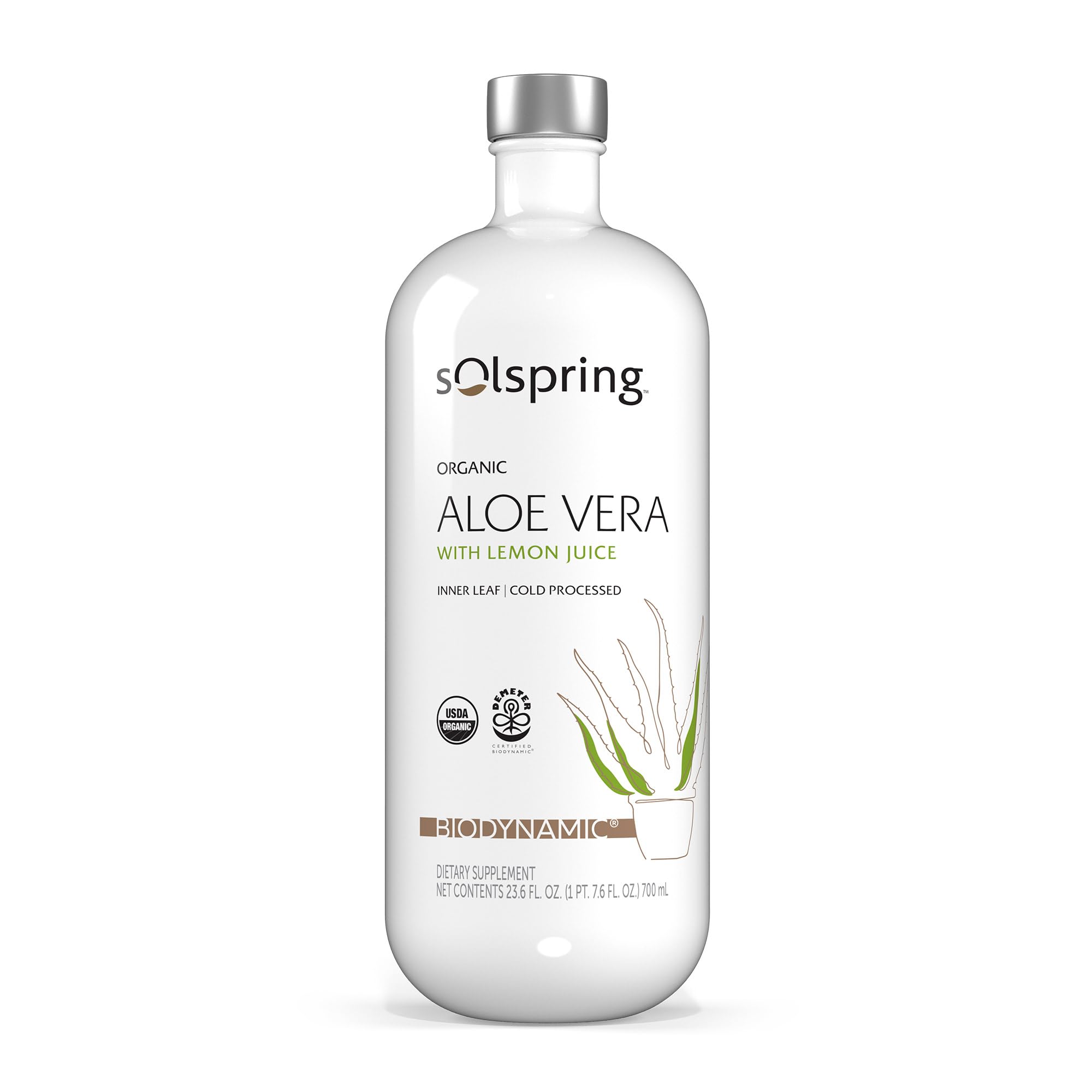 Solspring Biodynamic Organic Aloe Vera Juice with Lemon – 700 mL (23.6 fl oz), USDA Organic, Unpasteurized | Dr. Mercola
