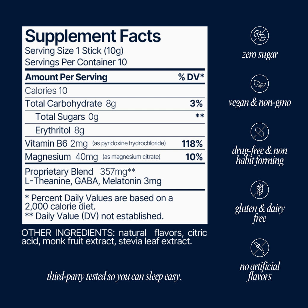Som Sleep Calm Sleep Nighttime Powder Drink Mix — Berry, Melatonin 3mg, Magnesium, L-Theanine & GABA | Vegan, Zero Sugar, 30-Pack