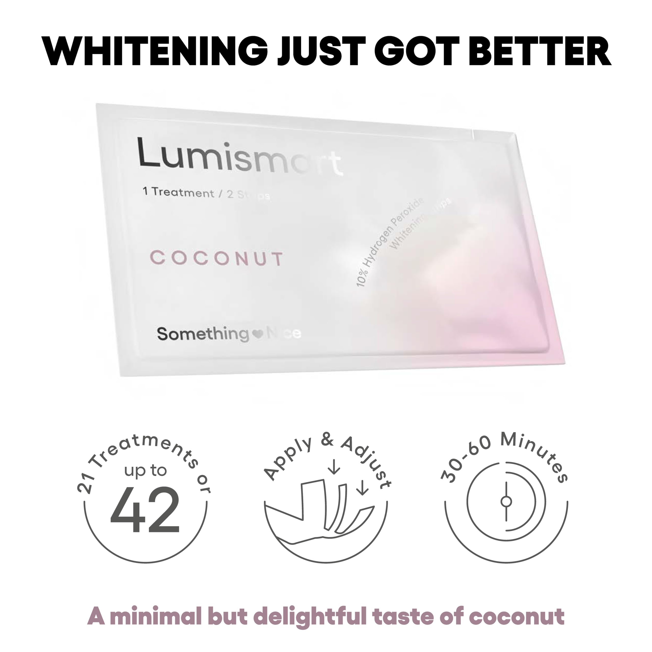 Something Nice Lumismart Whitening Strips – Dentist-Designed, Enamel-Safe, Coconut, 42 Treatments, Smart Adjust