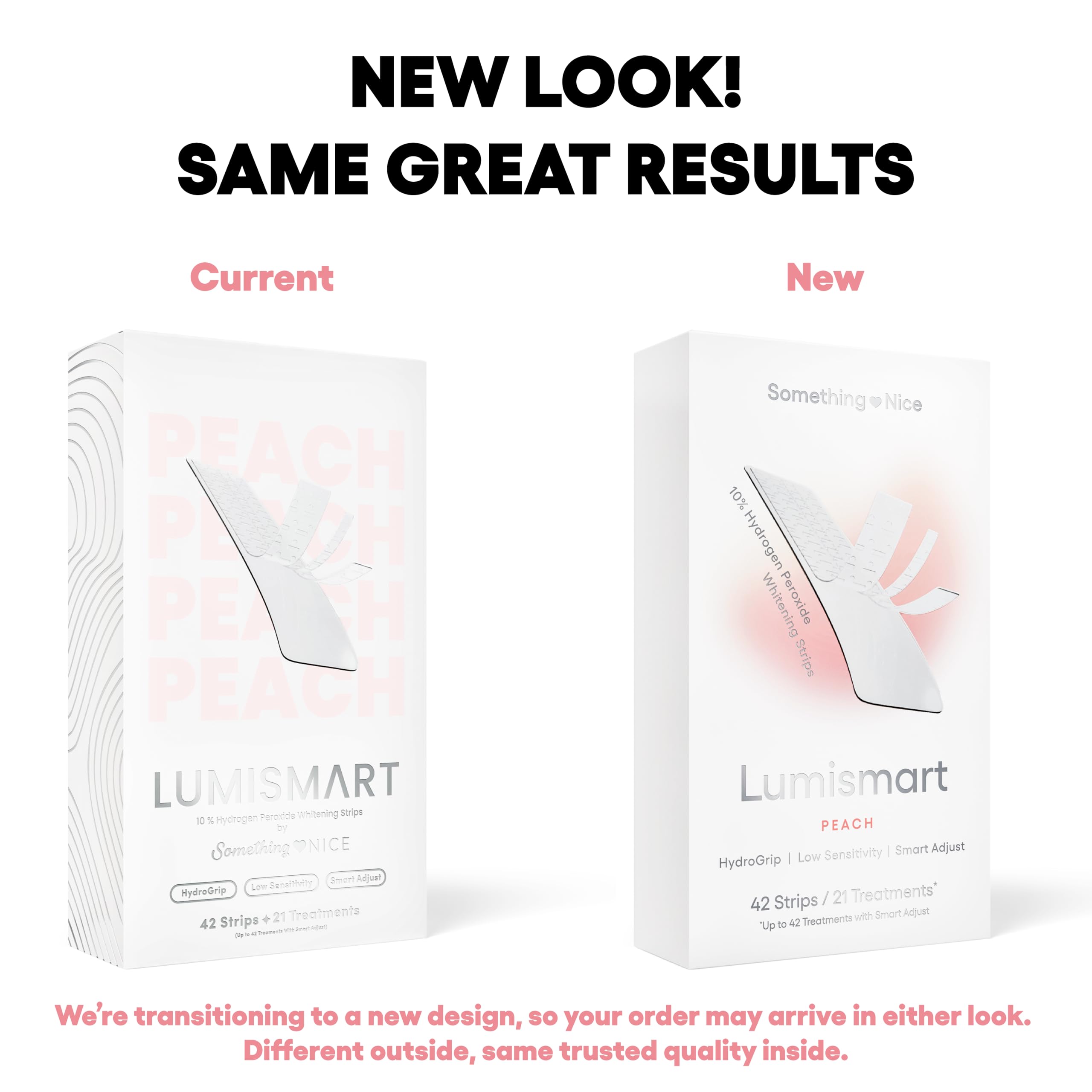 Something Nice Lumismart Whitening Strips – Dentist-Designed, Enamel Safe, Up to 42 Treatments with Smart Adjust – Peach for Sensitive Teeth