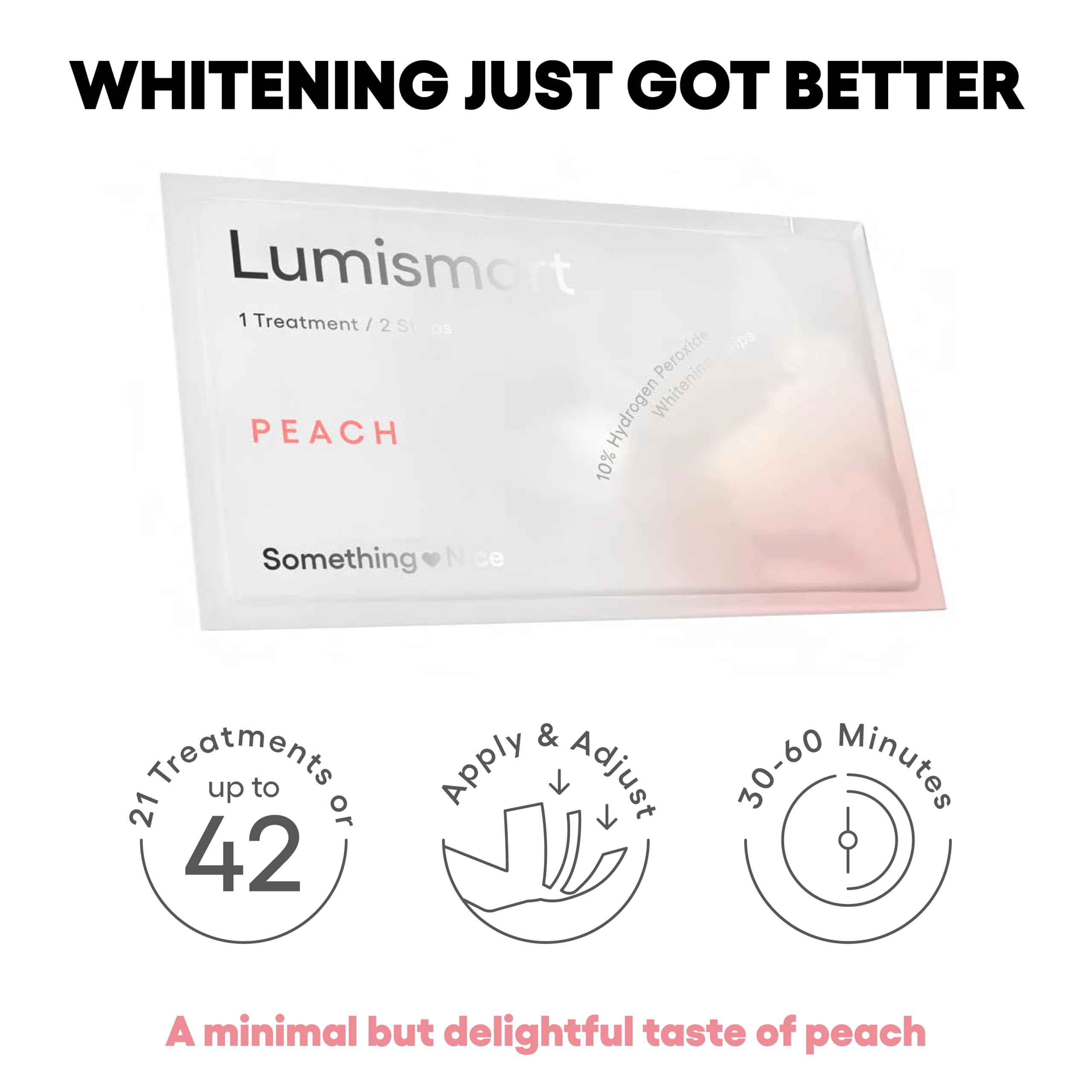 Something Nice Lumismart Whitening Strips – Dentist-Designed, Enamel Safe, Up to 42 Treatments with Smart Adjust – Peach for Sensitive Teeth